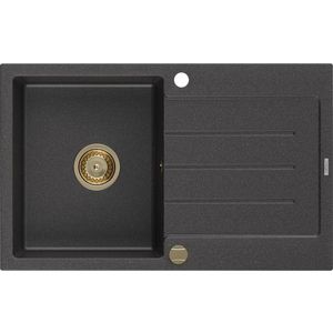 MEXEN/S MEXEN/S - Bruno granitový drez 1 s odkvapkávačom 795x495 mm, čierna kropenatá, + zlatý sifón 6513791010-76-G vyobraziť