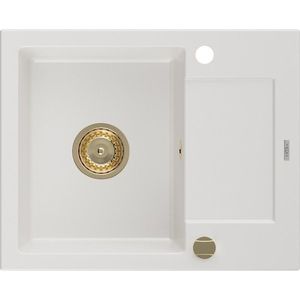 MEXEN/S - Enzo granitový drez 1 s odkvapkávačom 576x465 mm, biela, + zlatý sifón 6506571005-20-G vyobraziť