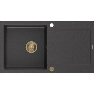 MEXEN/S - Leo granitový drez 1 s odkvapkávačom 900x500 mm, čierna kropenatá, + zlatý sifón 6501901010-76-G vyobraziť