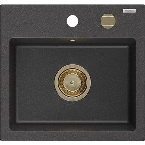 MEXEN/S MEXEN/S - Milo granitový drez 1 435 x 410 mm, čierna kropenatá, + zlatý sifón 6505441000-76-G vyobraziť