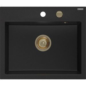 MEXEN/S - Oscar granitový drez 580 x 490 mm, čierna, zlatý sifón 6519581000-77-G vyobraziť