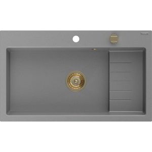 MEXEN/S - Omar granitový drez 800 x 480 mm, sivá, zlatý sifón 6520801005-71-G vyobraziť