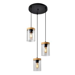 Závesná lampa Wels na strop 3X40 čierna + drevené údené tienidlo vyobraziť