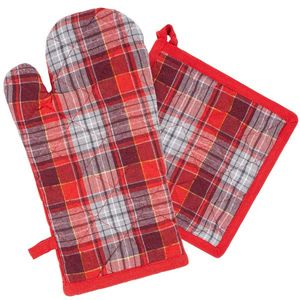 Home Elements Kuchynská chňapka s magnetom a podložka Káro červenosivá vyobraziť