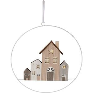 Závesná vianočná dekorácia Winter Houses, 30 cm, svietiaca, na batérie vyobraziť
