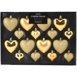 Súprava 16 ks vianočných ozdôb Hearts, sýto zlatá, box 31, 5x3, 5x22, 5 cm, plast vyobraziť