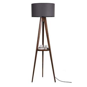 Čierna/hnedá stojacia lampa s poličkou s textilným tienidlom (výška 154 cm) Sehbali Tripod – Opviq lights vyobraziť