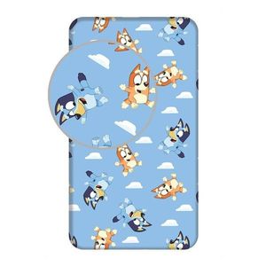 Modrá napínacia bavlnená detská plachta na jednolôžko 90x200 cm Bluey – Jerry Fabrics vyobraziť