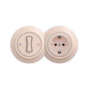 lap - Retro jednopólový vypínač č. 1 a zásuvka SCHUKO 230 V so staroružovým rámikom 2xKA0120+KA0113+KA0143 vyobraziť