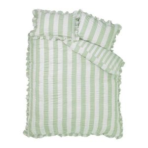 Zelené 3-dielne obliečky na dvojlôžko 200x200 cm Seersucker Frill Stripe – Catherine Lansfield vyobraziť