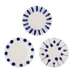 Biele/modré dezertné kameninové taniere v súprave 3 ks ø 22 cm Linora – Bloomingville vyobraziť