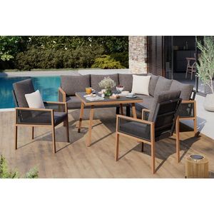 Ambia Garden JEDÁLENSKÁ TERASOVÁ SÚPRAVA 6-dielne, kov, sklo, textil vyobraziť