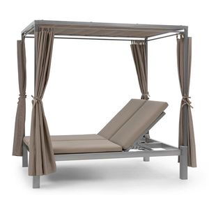 Blumfeldt Eremitage Double Sunbed, lehátko, pre 2 osoby, oceľový rám, slnečná strieška, závesy, taupe vyobraziť