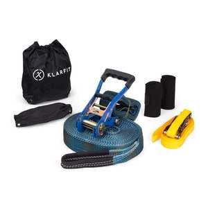 KLARFIT Antero Slackline, 15 m x 5 cm, 2, 5 m račňové lano, 2 x chrániče stromu, vrátane pomocnej slackline a tašky na prenášanie vyobraziť