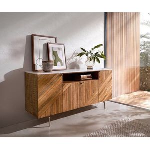 Komoda Bahan 145 cm mango teak 4 dvierka 1 priehradka mramorová doska vyobraziť