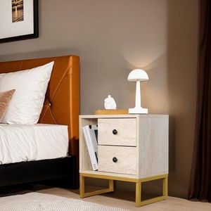 Nočný stolík Glimmer - Travertine, Gold vyobraziť