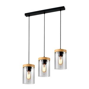 Závesná lampa Wels 3X40 čierna + drevené dymové tienidlo vyobraziť