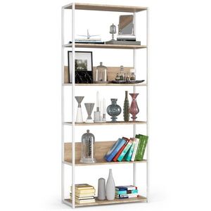 Knižnica Loft s kovovým rámom 80 cm biela/dub sonoma vyobraziť