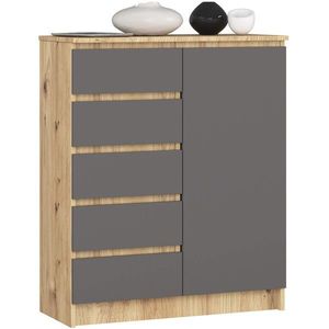 Komoda JERRY 80 cm 1 dvere 5 zásuviek dub artisan/antracitovo šedá vyobraziť