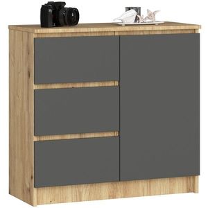 Komoda JERRY K 80 cm 1 dvere 3 zásuvky dub artisan/grafitovo šedá vyobraziť