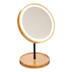 Kozmetické bambusové zrkadlo KED s LED osvetlením 31 cm hnedé vyobraziť