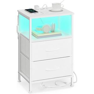 Nočný stolík Belah s LED osvetlením a nabíjacou stanicou biely vyobraziť