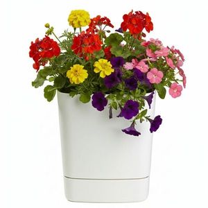 Plastový kvetináč s podmiskou Cubi 30x30 cm krémový vyobraziť