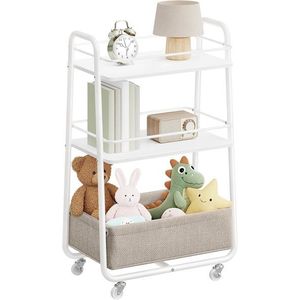 Pojazdný regál Vasagle Lilea s látkovým košom 40 cm biely/hnedý vyobraziť