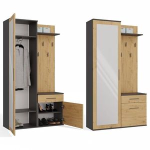 Predsieňová stena so zrkadlom a šuplíkmi DUO dub artisan/antracit vyobraziť