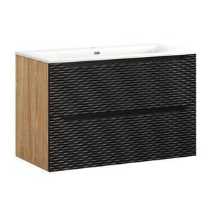 Závesná kúpeľňová skrinka Ocean 35 cm 1DQ dub olejovaný/čierna vyobraziť