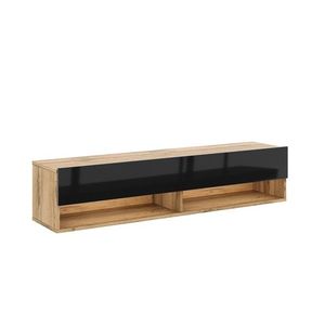 Závěsný TV stolek DERBY 140 cm dub wotan/černý lesk vyobraziť