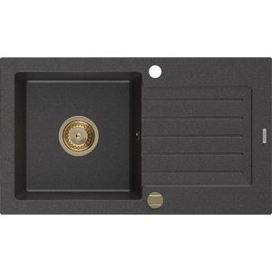 MEXEN/S - Pablo granitový drez 1 s odkvapkávačom 752 x 436 mm, čierna kropenatá, + zlatý sifón 6510751010-76-G vyobraziť