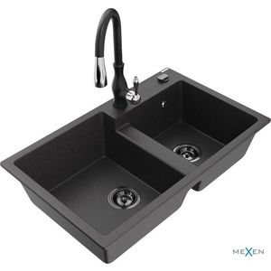 MEXEN/S - Tomas granitový drez 2-bowl vrátane batérie Savita, čierna kropenatá 6516-76-672601-70-B vyobraziť