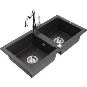 MEXEN/S MEXEN/S - Mario granitový drez 2-bowl vrátane batérie Carla, čierna kropenatá 6504-76-670700-00 vyobraziť