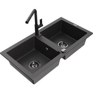 MEXEN/S - Mario granitový drez 2-bowl vrátane batérie Flora, čierna kropenatá 6504-76-670401-70-B vyobraziť