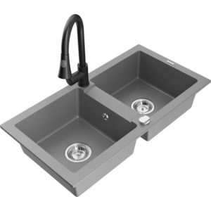 MEXEN/S - Mario granitový drez 2-bowl vrátane batérie Elia, šedá 6504-71-670101-70 vyobraziť