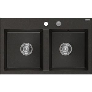 MEXEN - Hektor granitový drez 2-bowl 800 x 480 mm, čierna/zlatá metalik, sifón chróm 6521802000-75 vyobraziť