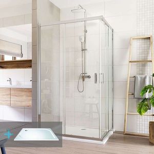 Mereo Sprchovací set: LIMA, obdĺžnik, 100x80 cm, chróm ALU, sklo Číre, vanička z liatého mramoru CK82413KM vyobraziť