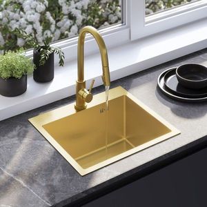 REA - Oceľový drez Leo 50 BRUSH GOLD s kuchynskou batériou KPL-96004 vyobraziť