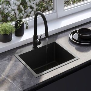 REA - Oceľový drez Leo 50 Black s kuchynskou batériou KPL-96005 vyobraziť