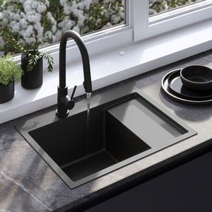 REA - Oceľový drez Fin Black s kuchynskou batériou KPL-96014 vyobraziť