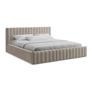 Taupe čalúnená dvojlôžková posteľ s úložným priestorom s roštom 140x200 cm Lemi – Makamii vyobraziť