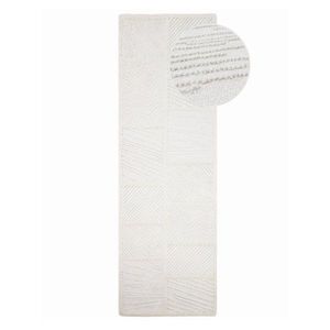 Biely ručne tkaný behúň s prímesou vlny 80x230 cm Sculptured Blocks – Flair Rugs vyobraziť