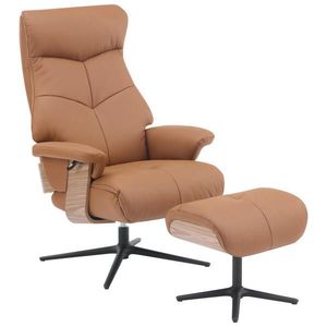 P & B RELAXAČNÉ KRESLO S PODNOŽKOU, drevo, textil, koža, hnedá vyobraziť
