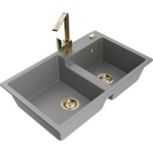 MEXEN/S - Tomas granitový drez 2-bowl vrátane batérie Rita, šedá 6516-71-670300-50 vyobraziť