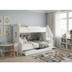 ArtBed Detská poschodová posteľ SEGAN s roštom a úložným priestorom | biela 120 x 200 cm vyobraziť
