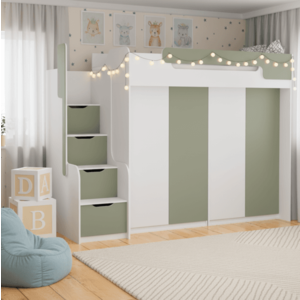 ArtBed Multifunkčná vyvýšená posteľ so skriňou DORIAN III Farba: Biela / eukalyptus vyobraziť