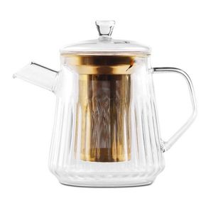 Sklenená kanvica na čaj so sitkom v zlatej farbe 900 ml Mia – Vialli Design vyobraziť