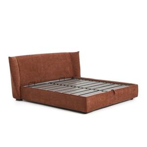Čalúnená dvojlôžková posteľ zo ženilky s úložným priestorom s roštom 180x200 cm v terakotovej farbe Arvian – Kave Home vyobraziť