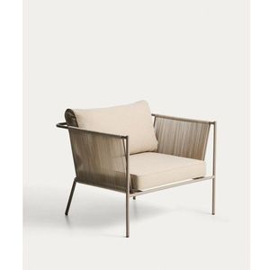 Krémovobiele/taupe kovové/polstrované záhradné kreslo Zivia – Kave Home vyobraziť